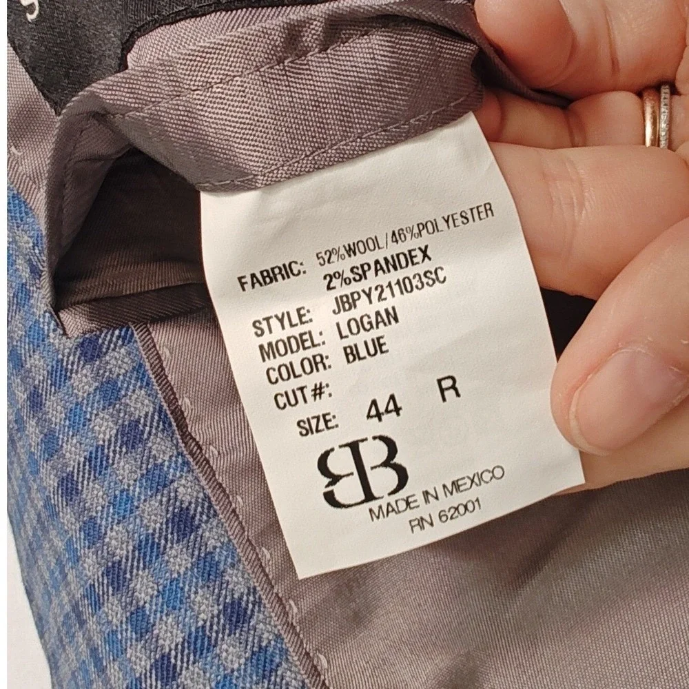 JB Britches Blazer‎ Logan Sport Coat 44R Blue Grey Micro Check Two Button Wool